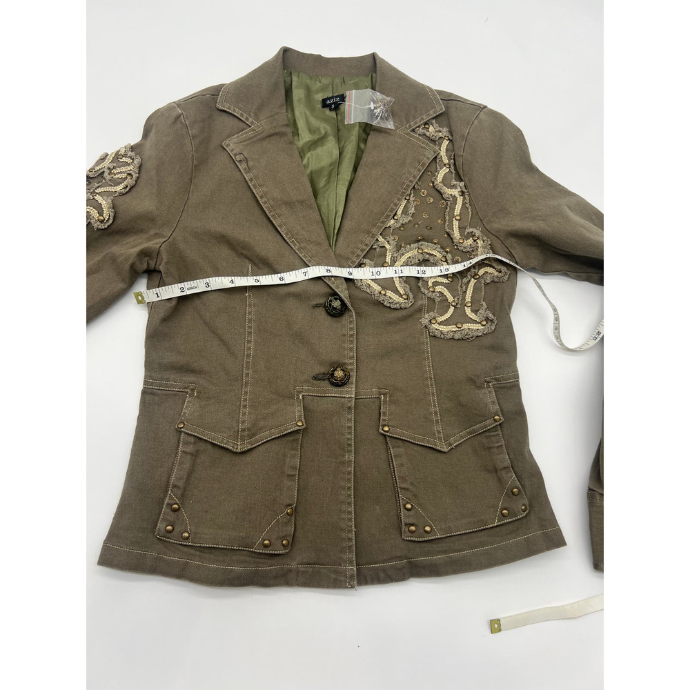 Nwot Aziz Olive Geen Embroidered Jacket View 5